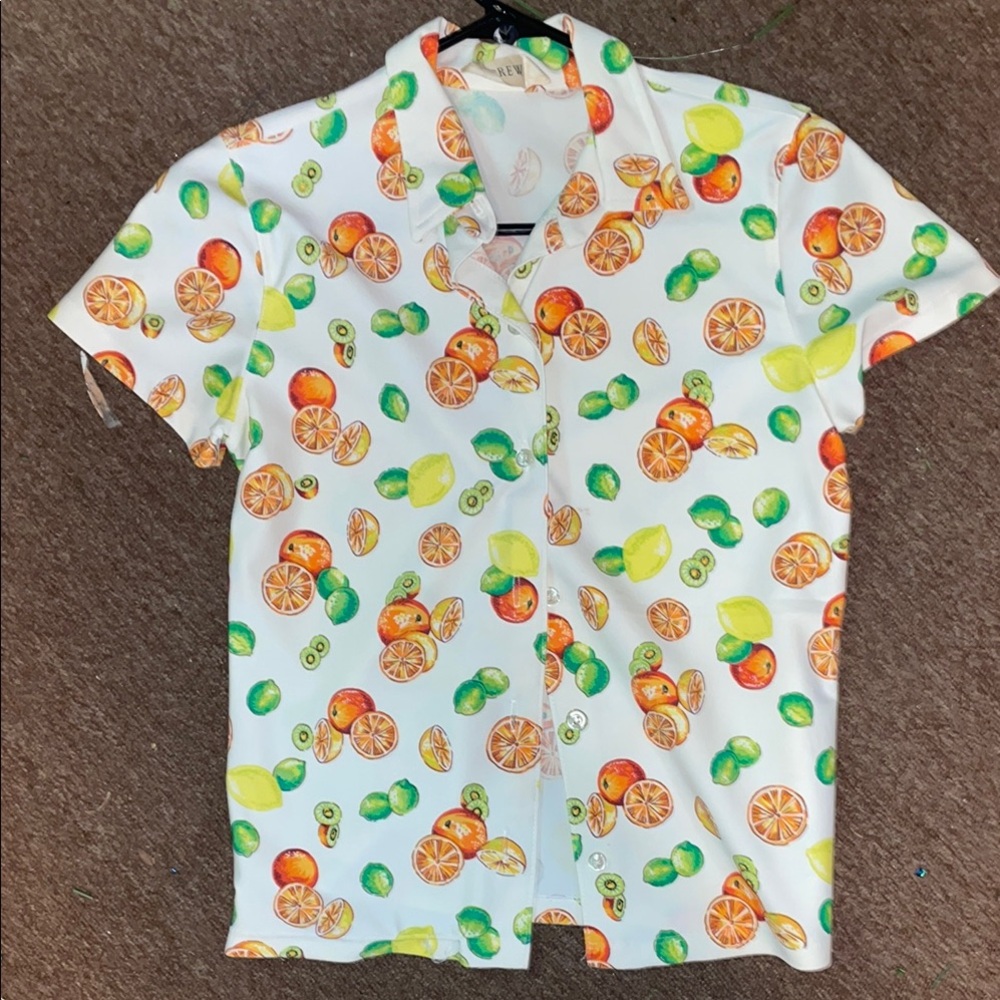 Vintage J Crew Fruit Print White Short Sleeve Shirt